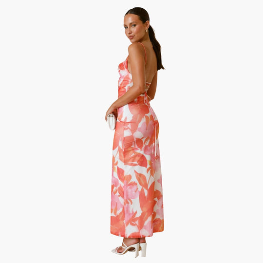 Women’s maxi dress with cowl neckline and lace-up back