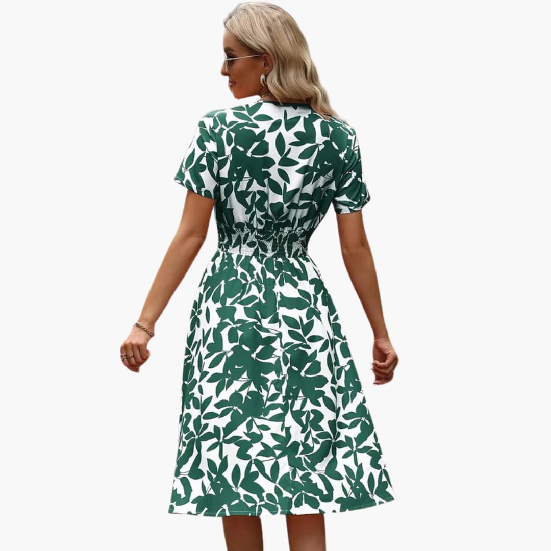 Women's Wrap Dress with V-Neck and Elastic Waist