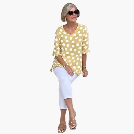 Women's Blouse with V-Neck and Flared Sleeves