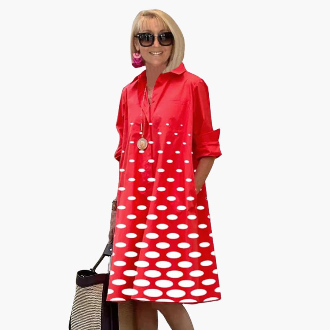 Women's Midi Dress with Shirt Collar and Side Pockets