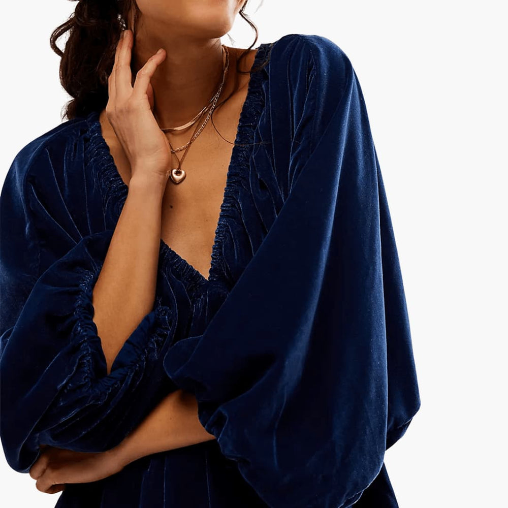 Women’s Mini Dress with V-Neckline and Long Sleeves