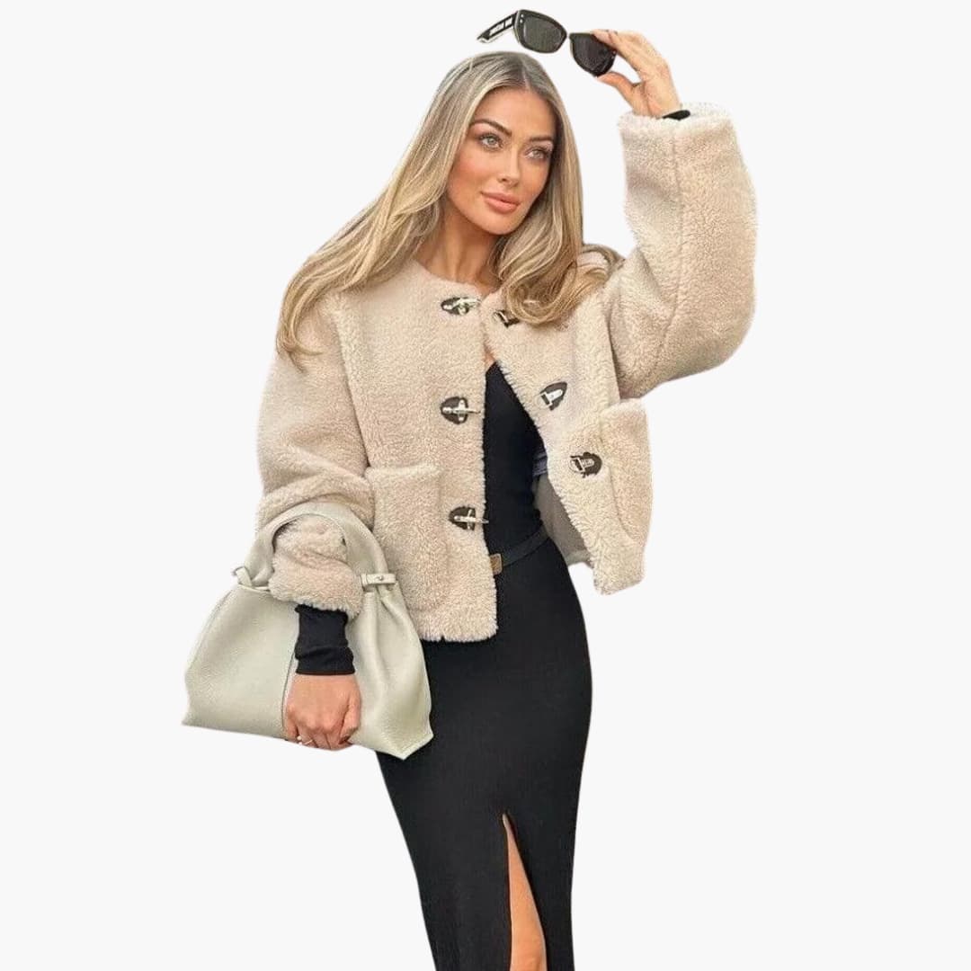 Women’s Teddy Coat with Toggle Closure and Round Neck