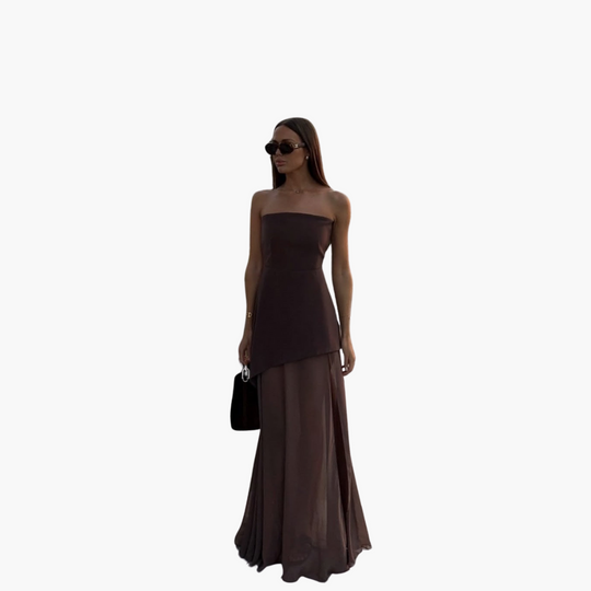 Women’s Evening Dress with Sheer Skirt and Overlay