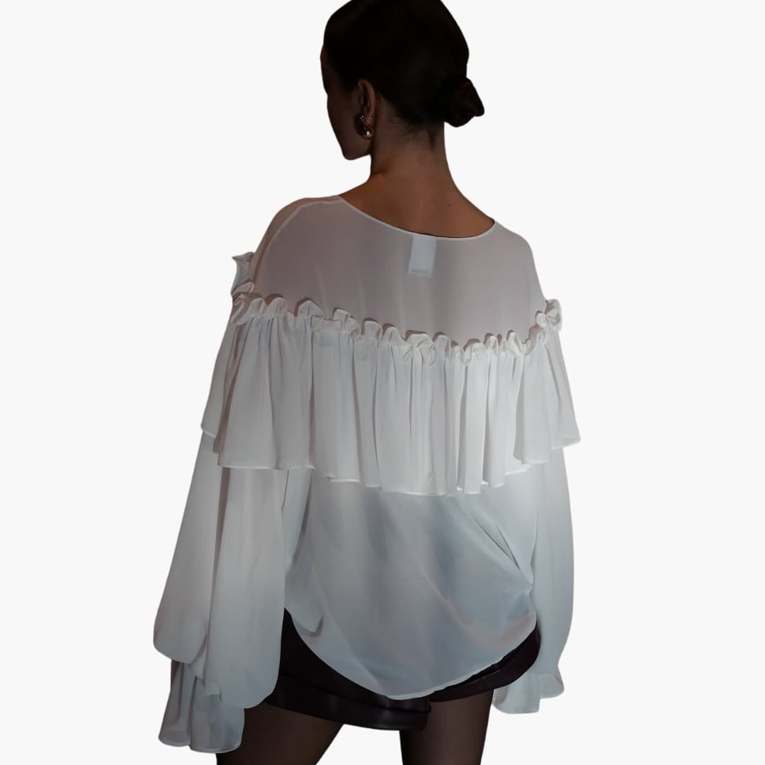 Women’s Long-Sleeve Blouse with V-Neck and Ruffles