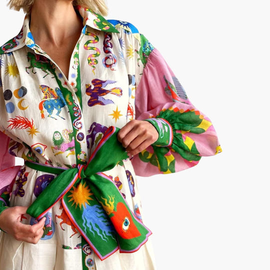 Women’s maxi shirt dress with button fastening and waist tie