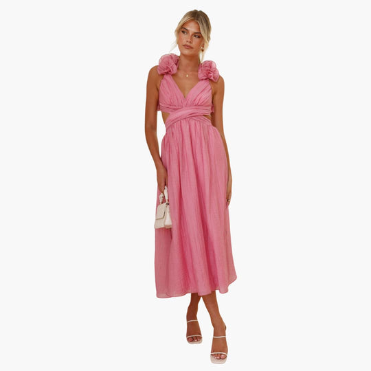 Women's Summer Dress with Ruffle Shoulders and Tie-Back