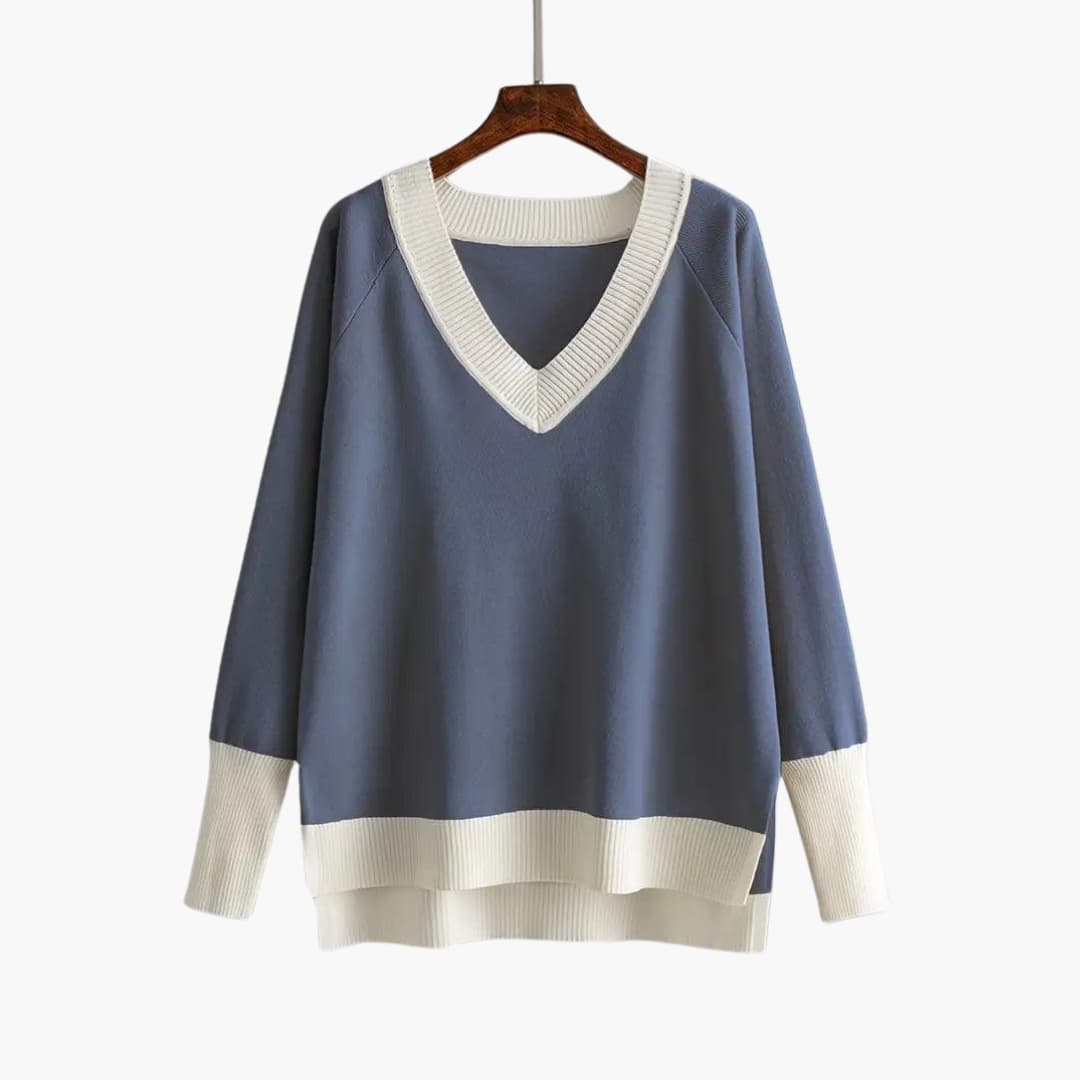 Women's Sweater Set with V-Neck Design and Wide-Leg Trousers