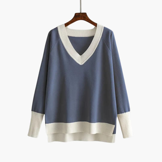 Women's Sweater Set with V-Neck Design and Wide-Leg Trousers