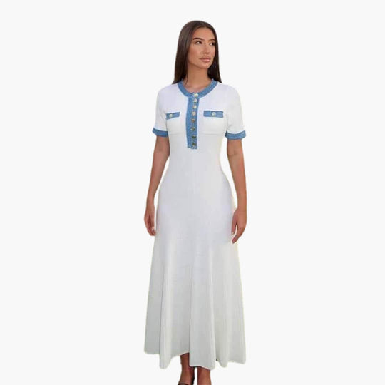 Women’s Knit Maxi Dress with Button-Down Front and Long Sleeves