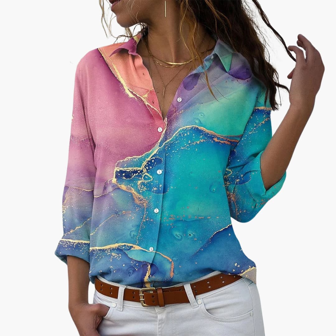 Women’s Blouse with Button Fastening and Printed Design