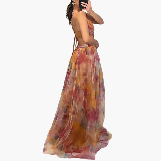 Women’s Maxi Dress with Floral Print and Fitted Waist