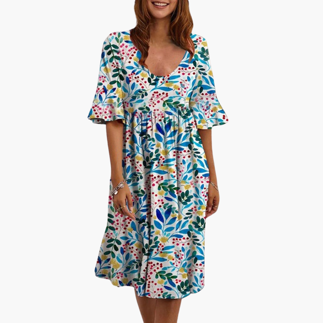 Women's Boho Dress with Flutter Sleeves and Floral Print