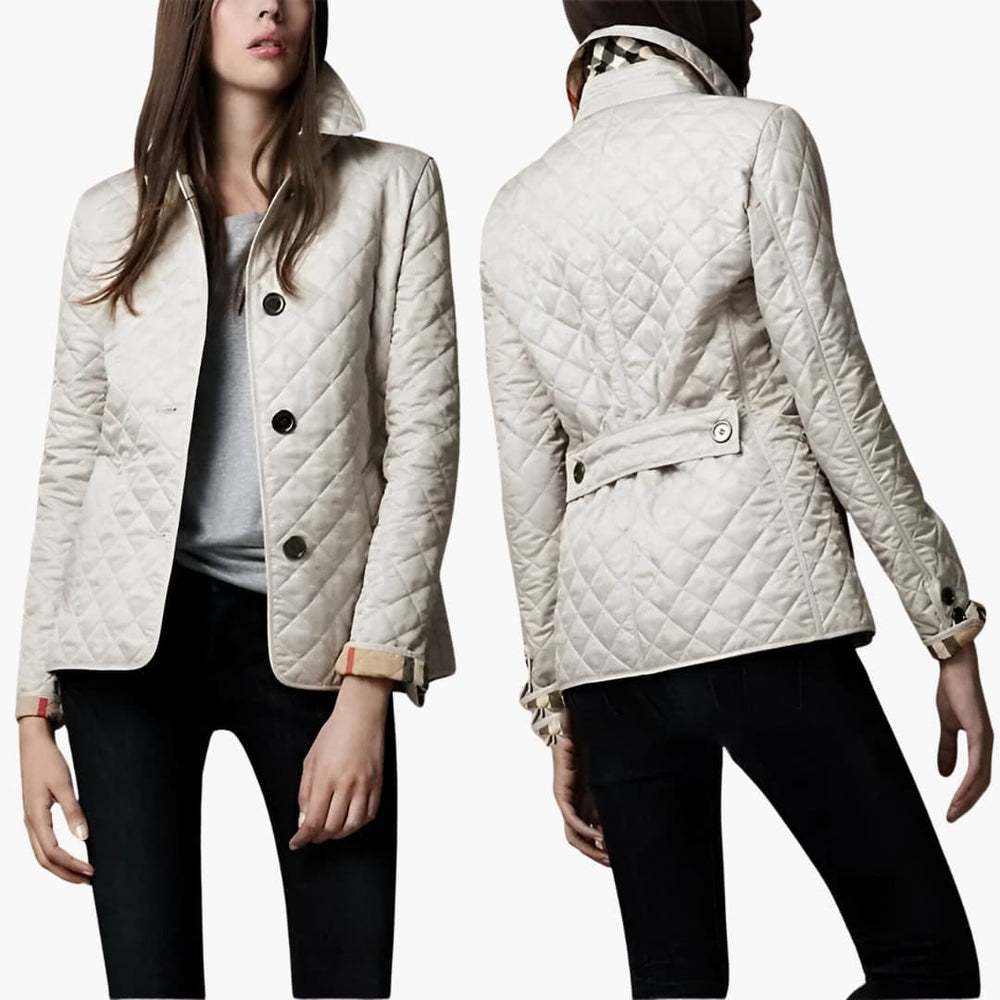 Women's Winter Jacket with Quilted Texture and Button Front