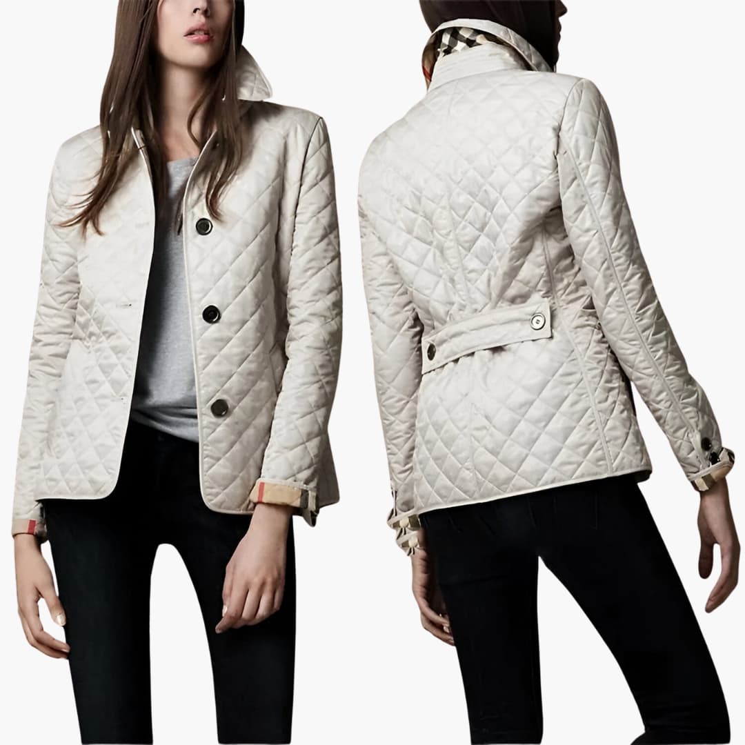 Women's Winter Jacket with Quilted Texture and Button Front