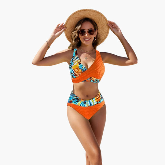 Women’s Bikini Set with Crossover Top and Adjustable Straps