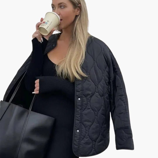 Women’s Winter Puffer Jacket with Snap-Button Closure and Quilted Padding