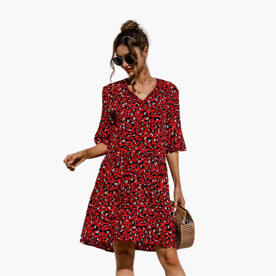 Women’s Mini Dress with Leopard Print and Drop Waist