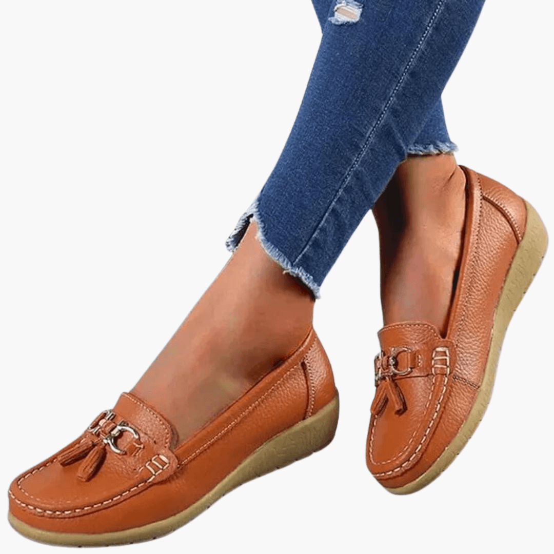 Women’s Slip-On Loafers with Tassel and Buckle Detail