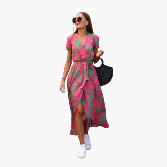 Women’s Midi Dress with Wrap Front and Tie Belt