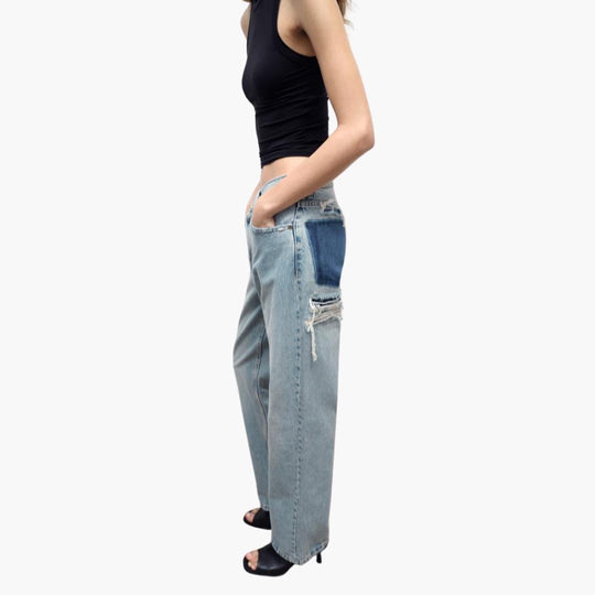Women's Denim Jeans with Relaxed Fit and Distressed Details