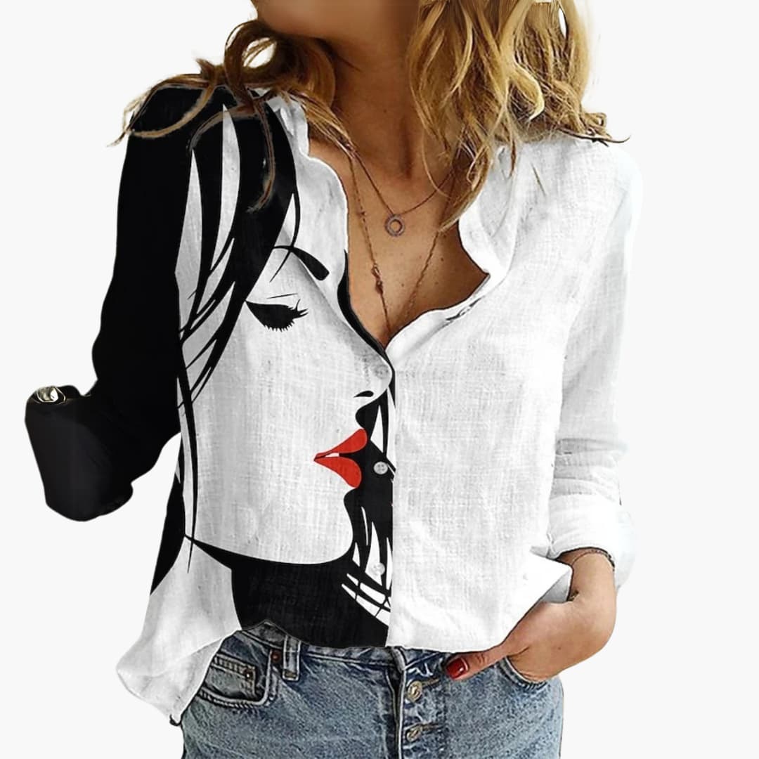 Women’s Blouse with Button Front and Roll-Up Sleeves