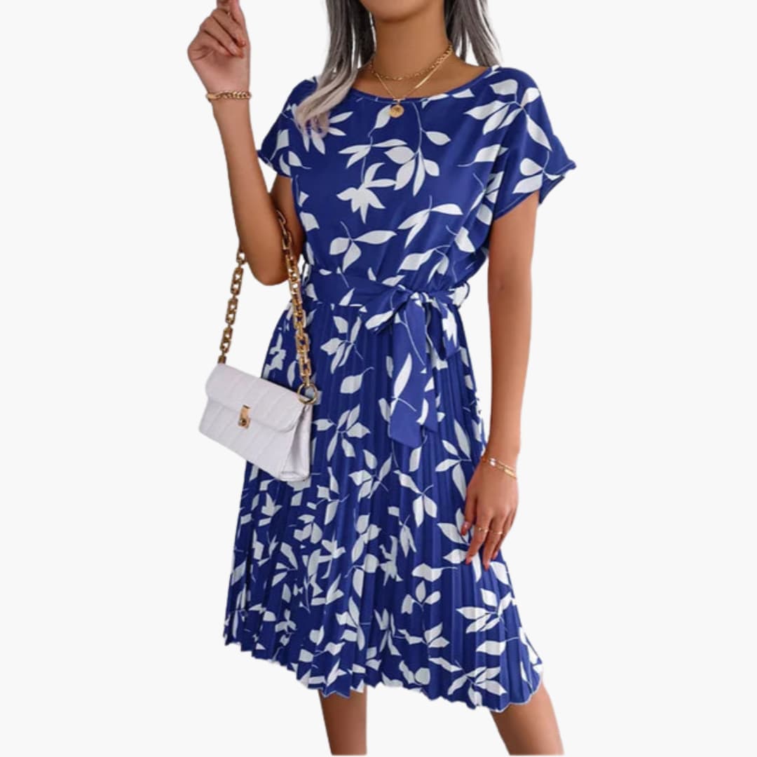 Women’s Summer Dress with Belted Waist and Floral Print