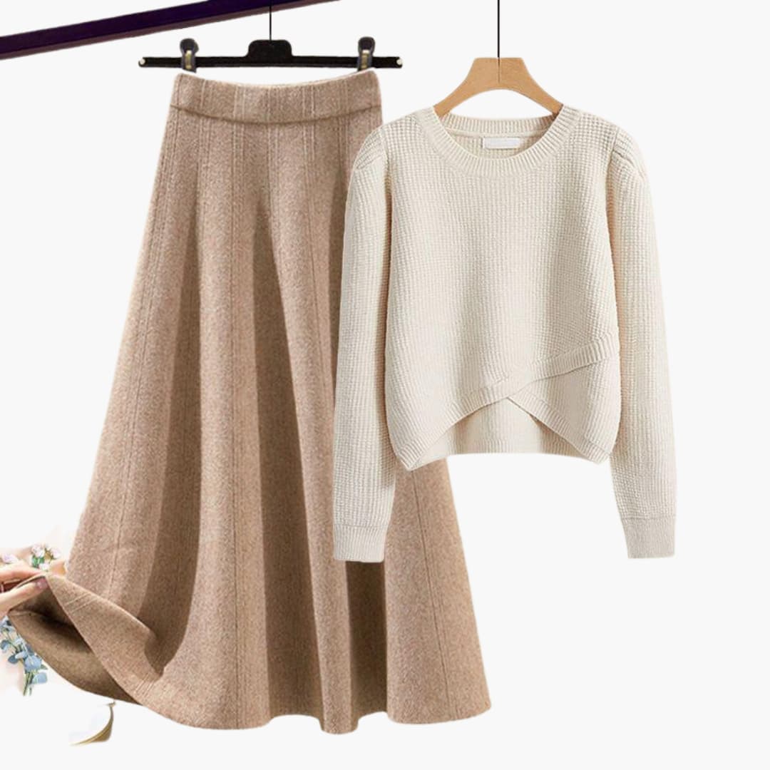 Women’s Two-Piece Lounge Set with Knit Sweater and A-Line Skirt