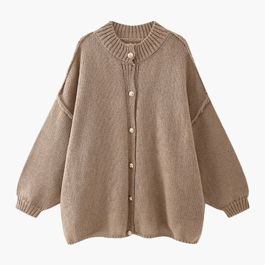 Women's Oversized Knit Cardigan with Button-Up Front and Ribbed Cuffs