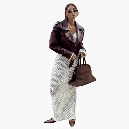 Women’s Cropped Coat with Shaped Silhouette and Long Sleeves