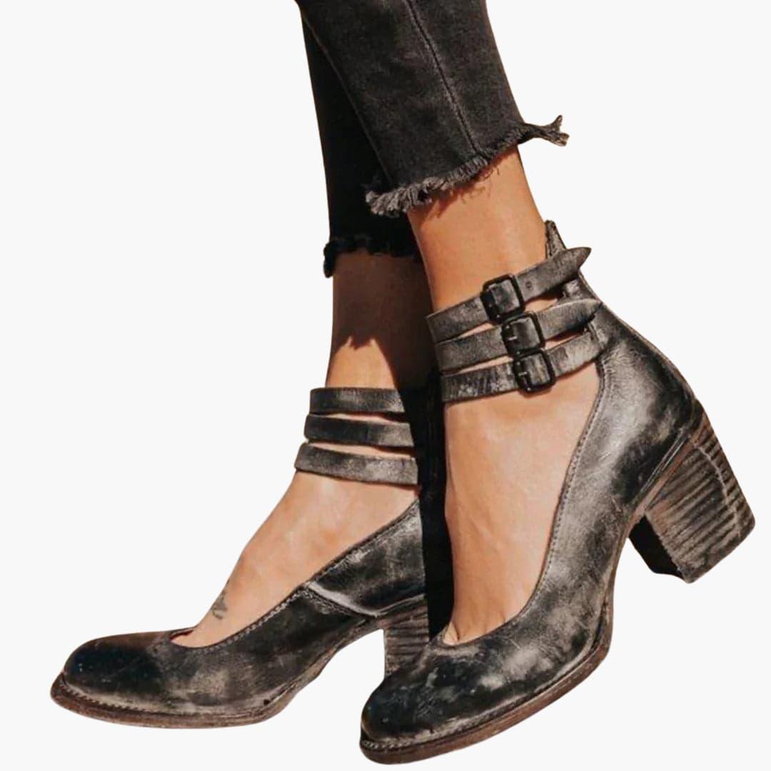 Women’s Ankle Boots with Block Heel and Buckle Detail