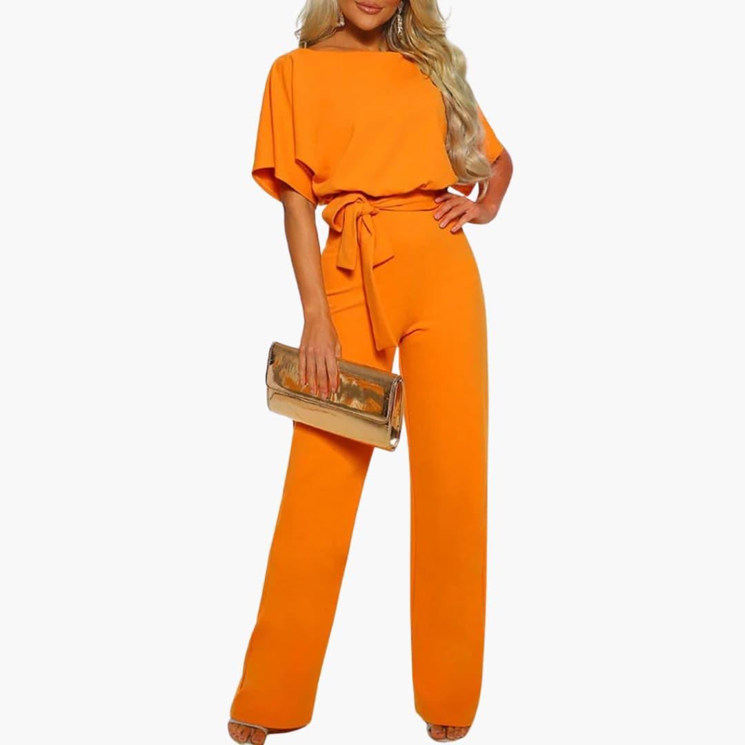 Women's Wide-Leg Jumpsuit with Belted Waist and Scoop Neckline