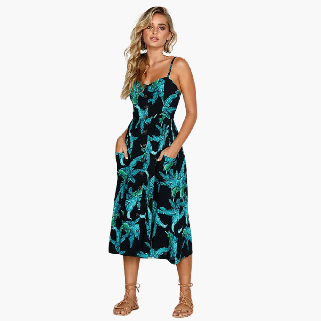 Women's Printed Midi Dress with Short Sleeves