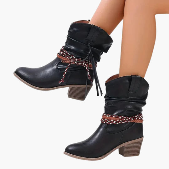 Women’s Block Heel Ankle Boots with Braided Straps
