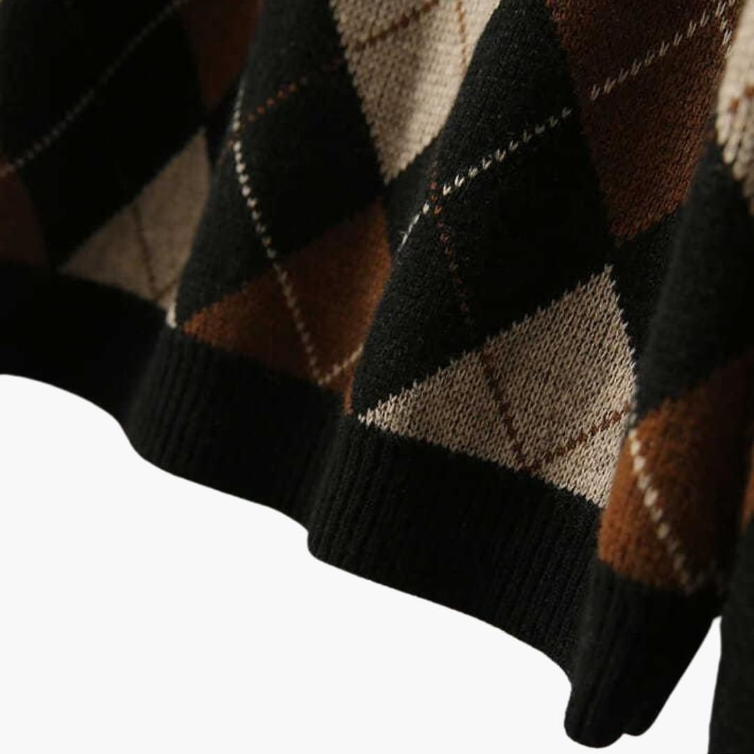 Women's Knit Sweater with Retro Stripes and Round Neckline