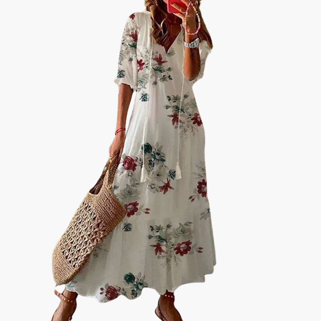Women’s Maxi Dress with Tassel Tie and Short Sleeves