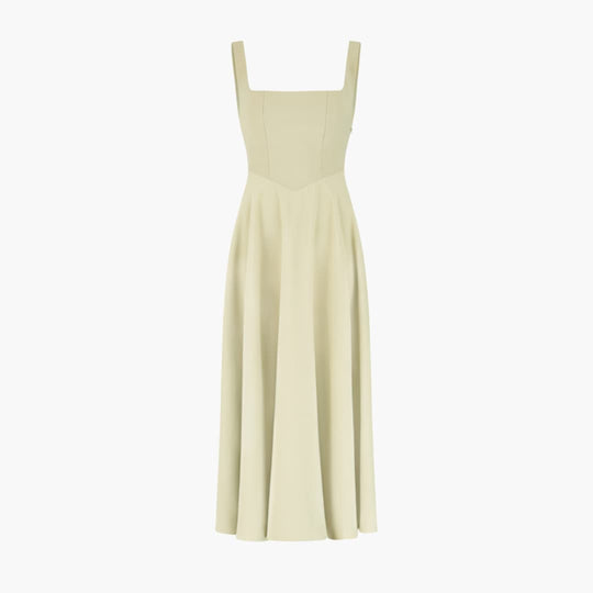 Women’s Midi Dress with Square Neckline and Flared Skirt