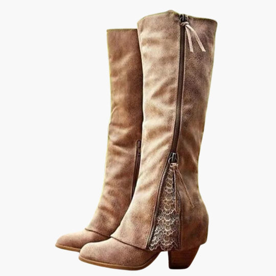 Women’s Knee-High Boots with Pointed Toe and Block Heel