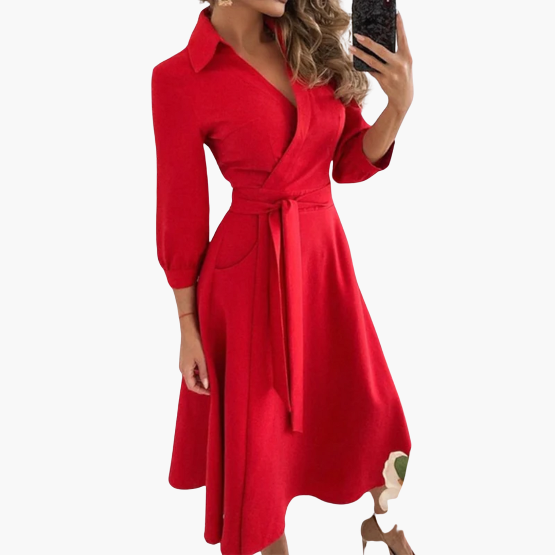 Women’s Midi Dress with Wrap and Self-Tie Waist