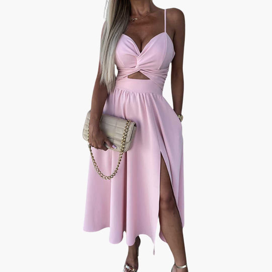 Women’s Midi Dress with Twist Front and Front Slit