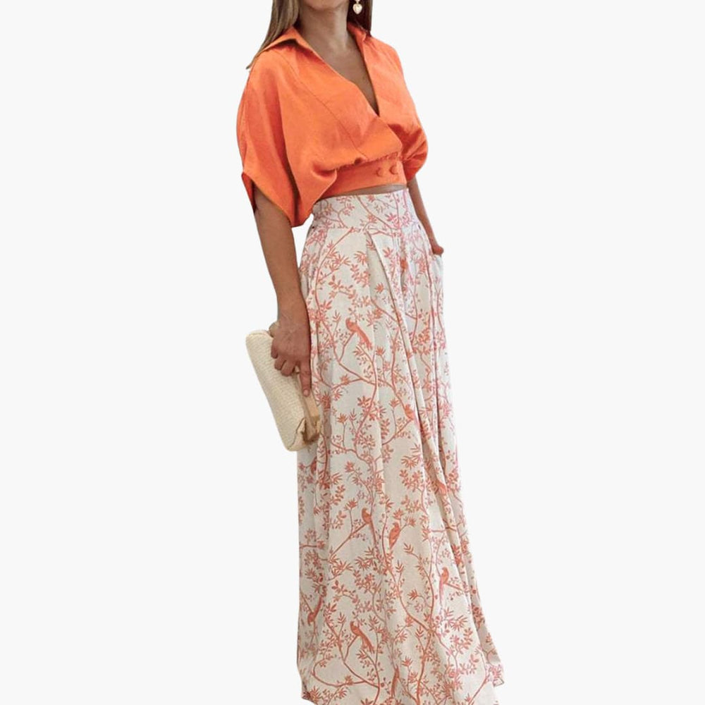 Women’s two-piece set with puff sleeve top and palazzo trousers