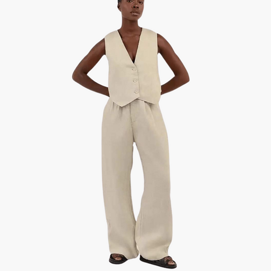 Women’s V-Neck Vest and Wide-Leg Trousers Set