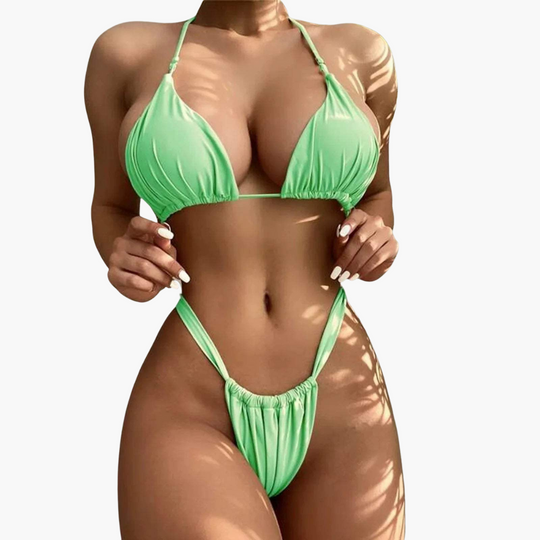 Women’s Micro Bikini Set with Triangle Top and Ruched Design