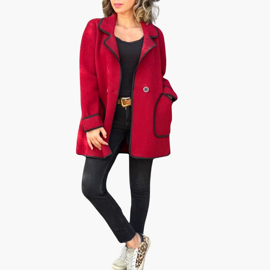 Women’s Double-Breasted Winter Coat with Lapel and Plush Fabric