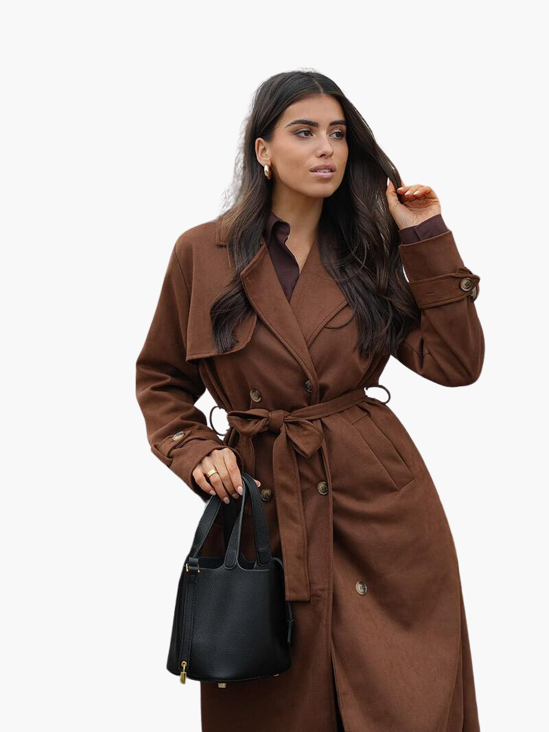 Women’s Double-Breasted Trench Coat with Belted Waist