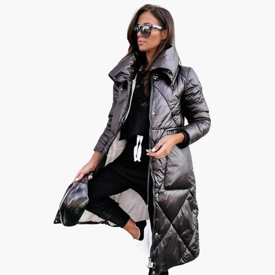 Women’s Long Puffer Coat with Quilted Design