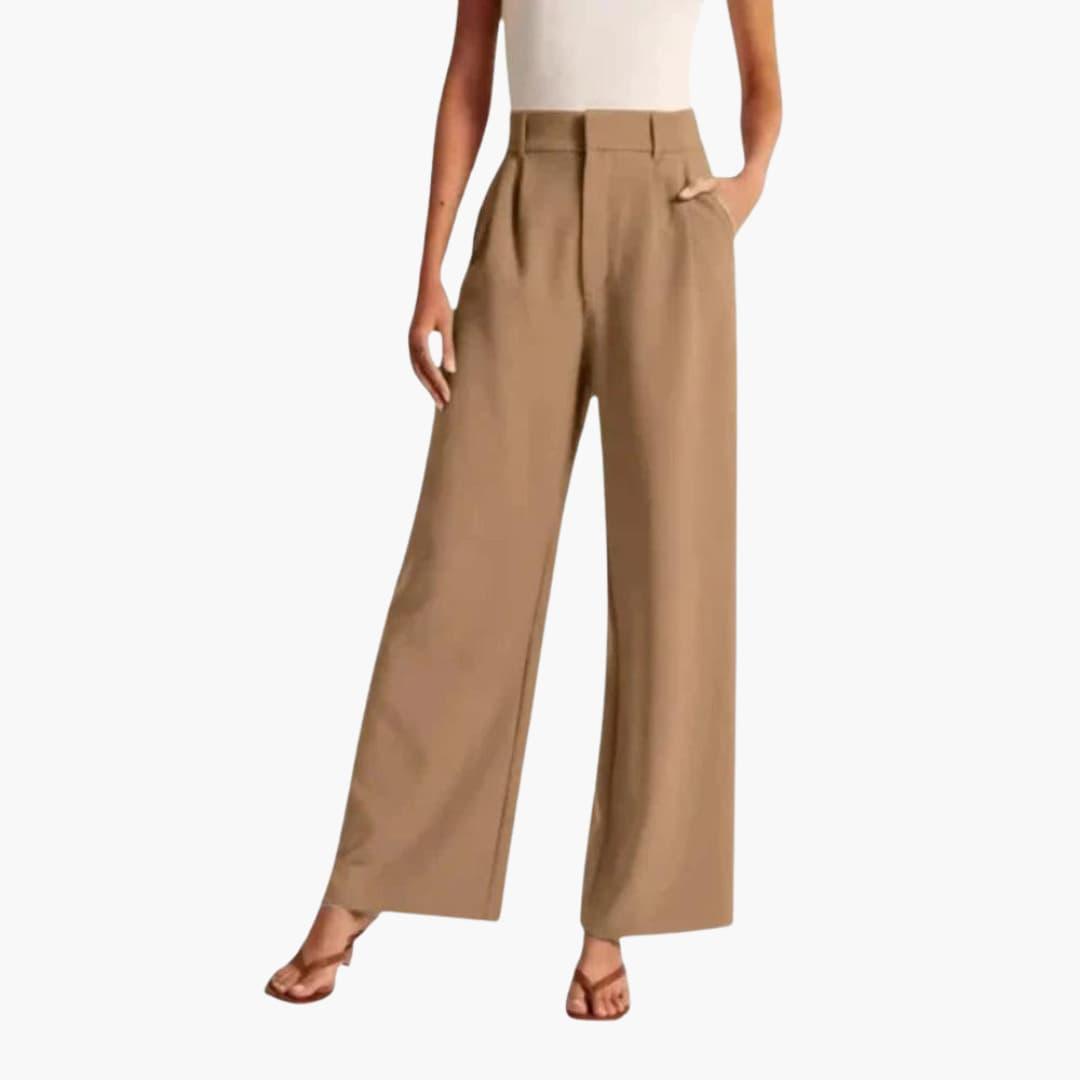 Women's High-Waist Trousers with Wide-Leg and Pleats