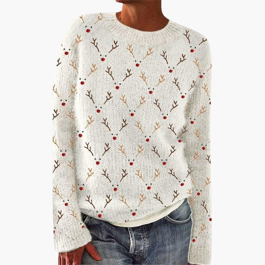 Women's Winter Jumper with Festive Reindeer Pattern