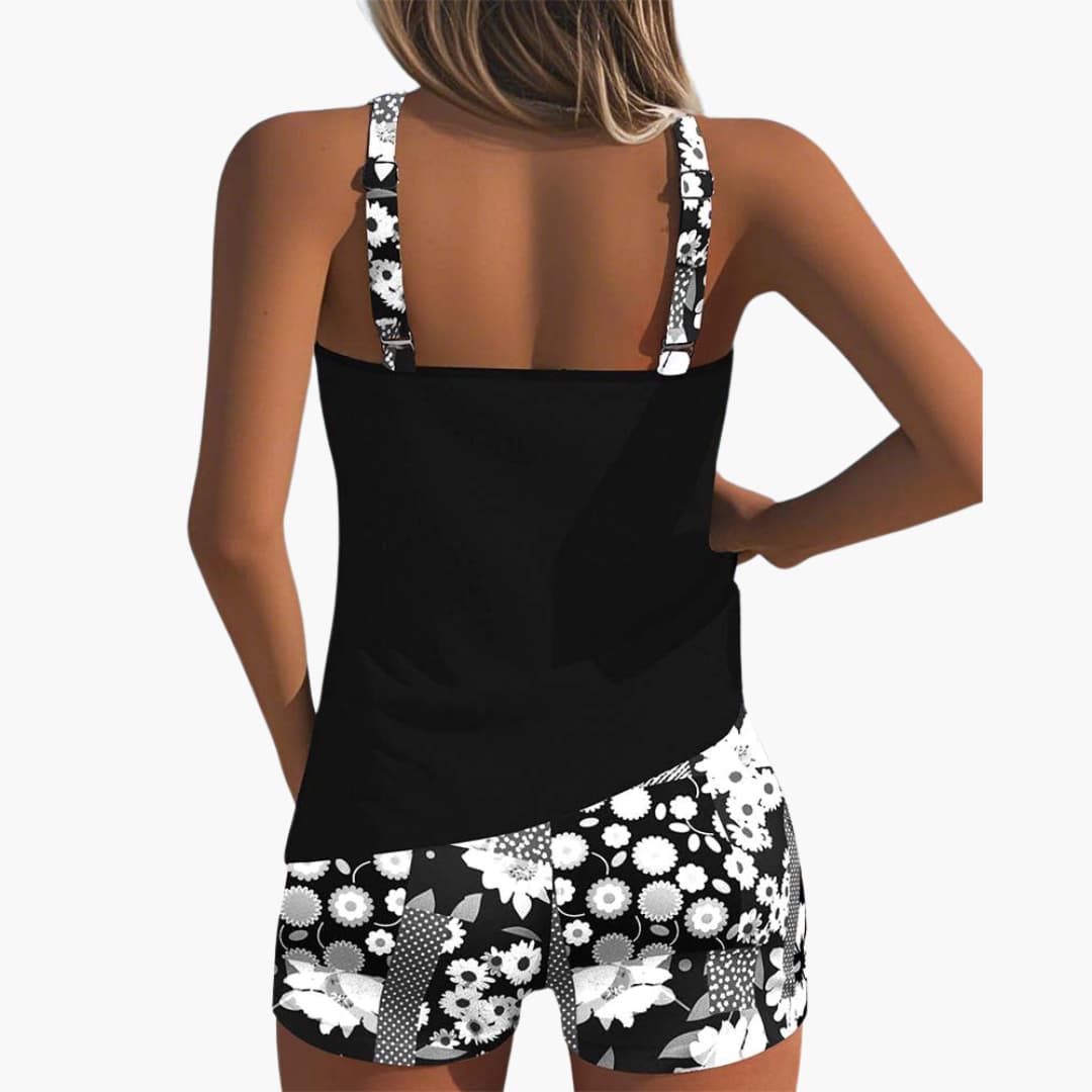 Women’s Tankini Set with Scoop Neck and Mid-Rise Shorts