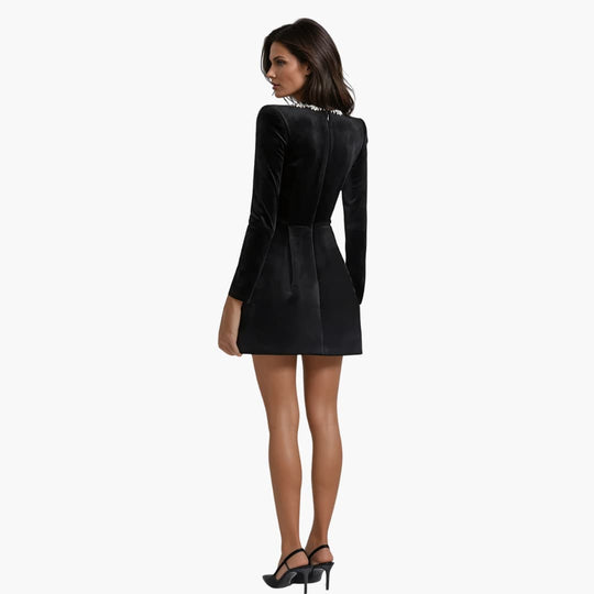 Women's Mini Dress with Square Neckline and Long Sleeves