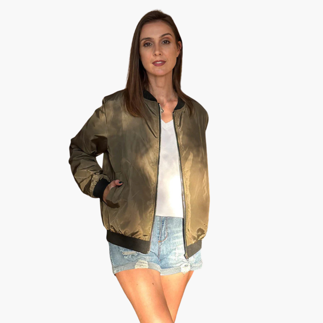 Women’s Bomber Jacket with Zip and Ribbed Detailing